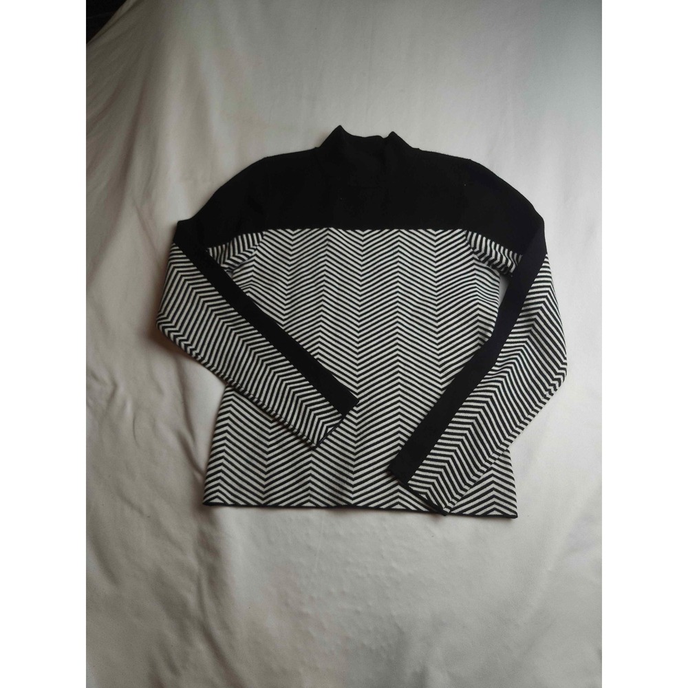 Catherine Malandrino Mock Neck‎ Chevron Knit Sweater Womens Black White Small